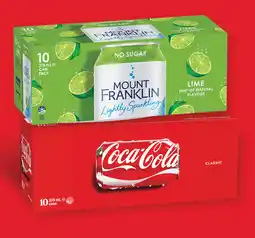 IGA Coca‑Cola, Sprite or Mount Franklin Lightly Sparkling Water 10x375mL Selected Varieties offer