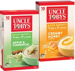 IGA Uncle Tobys Rolled Oats Quick Sachets 8‑10 Pack Selected Varieties offer