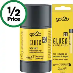 Woolworths got2b Glued Wax Stick 50g or Glued 4 Brows & Edges 16ml offer