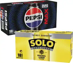 Coles Pepsi Max or Solo Zero Sugar Soft Drink 18x375mL offer