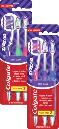 Coles Colgate Zig Zag Medium or Soft Toothbrush 3 Pack offer