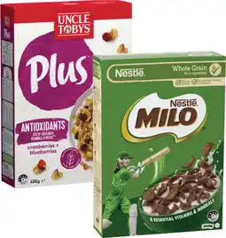 Coles Uncle Tobys Plus 435g or Nestlé Milo Cereal 350g offer