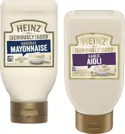 Coles Heinz Seriously Good Aioli or Mayonnaise 295mL offer