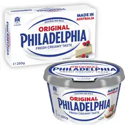 Coles Philadelphia Cream Cheese Block or Tub 250g offer