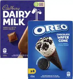 Coles Cadbury Dairy Milk Sticks, Oreo Cones or Nestle Kit Kat Sticks 4 Pack-6 Pack 300mL-475mL offer
