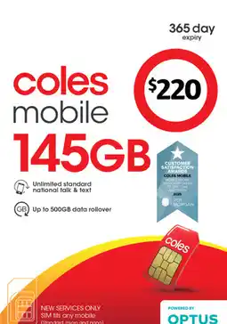 Coles Coles Mobile $220 Prepaid SIM offer