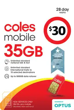 Coles Coles Mobile $30 Prepaid SIM offer