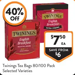 Foodworks Twinings Tea Bags Selected Varieties offer