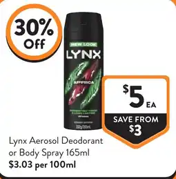 Foodworks Lynx Aerosol Deodorant or Body Spray offer