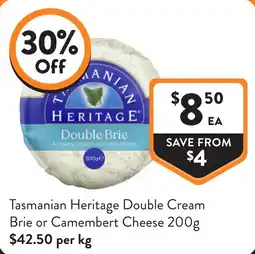 Foodworks Tasmanian Heritage Double Cream Brie or Camembert Cheese offer
