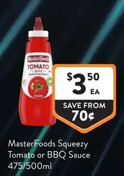 Foodworks MasterFoods Squeezey Tomato or BBQ Sauce offer