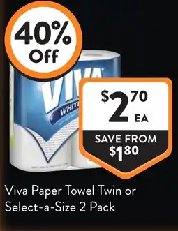Foodworks Viva Paper Towel Twin or Select-a-Size 2 Pack offer