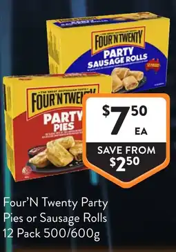 Foodworks Four'n Twenty Party Pies or Sausage Rolls offer