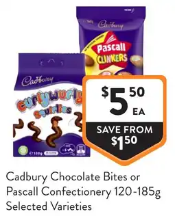 Foodworks Cadbury Chocolate Bites or Pascall Confectionery Selected Varieties offer