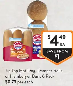 Foodworks Tip Top Hot Dog, Damper Rolls or Hamburger Buns offer