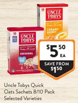 Foodworks Uncle Tobys Quick Oats Sachets offer