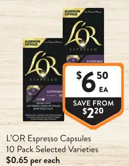 Foodworks L'OR Espresso Capsules 10 Pack Selected Varieties offer