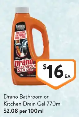 Foodworks Drano Bathroom or Kitchen Drain Gel offer