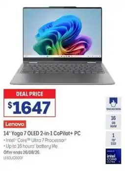 Officeworks Lenovo 14" Yoga 7i Ultra 7 16GB/1TB Copilot+ PC offer