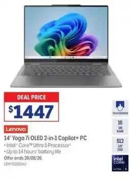Officeworks Lenovo 14" Yoga 7i 2 in 1 Ultra 5 16/512GB CoPilot+ PC offer