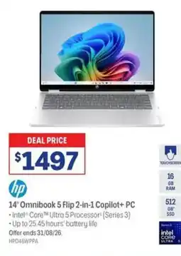 Officeworks HP Omnibook5 Flip 14" 2in1 Intel Core Ultra 5 16/512GB Laptop offer