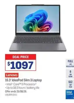Officeworks Lenovo 15.3" Ideapad Slim 3 Core 5 8/512GB AI PC offer