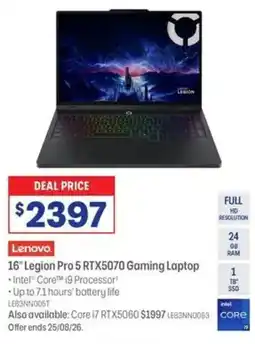 Officeworks Lenovo Legion Pro 5 Core i9 24GB/1TB RTX5070 Gaming Laptop offer