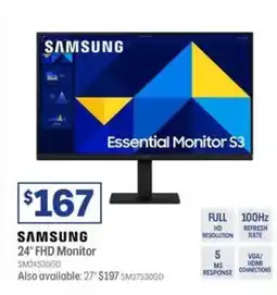 Officeworks Samsung 24" FHD 100Hz 5ms IPS Monitor S30GD offer