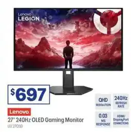 Officeworks Lenovo Legion 27" QHD 240Hz OLED Gaming Monitor 27Q10 offer