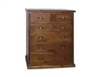 LivingStyles Heritage Pine Timber 6 Drawer Tallboy, Blackwood offer