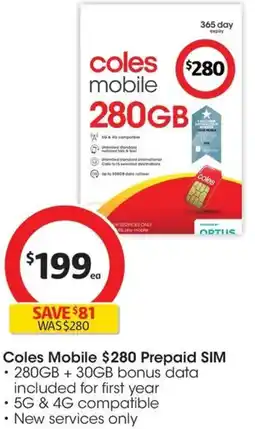 Coles Coles Mobile $280 Prepaid SIM offer