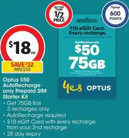 Coles Optus $50 AutoRecharge only Prepaid SIM Starter Kit offer