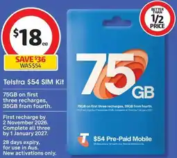 Coles Telstra $54 SIM Kit offer