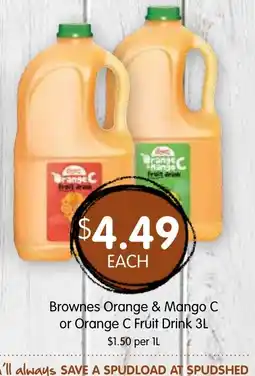 Spudshed Brownes Orange & Mango C or Orange C Fruit Drink offer