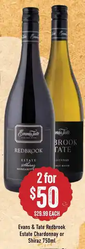 Spudshed Evans & Tate Redbrook Estate Chardonnay or Shiraz offer