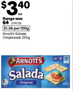 Woolworths Arnott's Salada Crispbreads offer