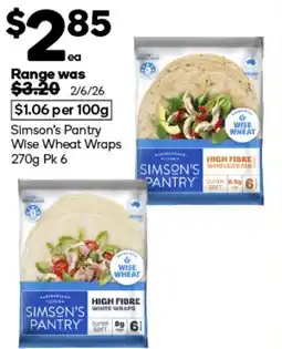 Woolworths Simson's Pantry Wise Wheat Wraps offer