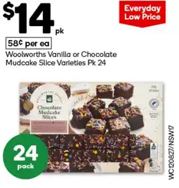 Woolworths Woolworths vanilla or chocolate mudcake slice varieties pk 24 offer