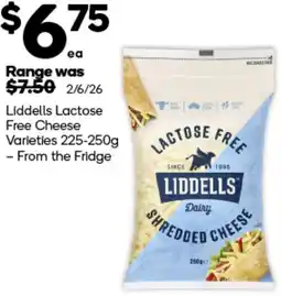 Woolworths Liddells Lactose Free Cheese Varieties offer