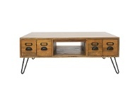 LivingStyles Leroy Mango Wood & Iron 4 Drawer Coffee Table, 120cm offer