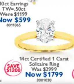 Prouds 14ct Certified 1 Carat Solitaire Ring offer
