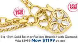 Prouds 9ct 19cm Solid Belcher Padlock Bracelet with Diamonds offer