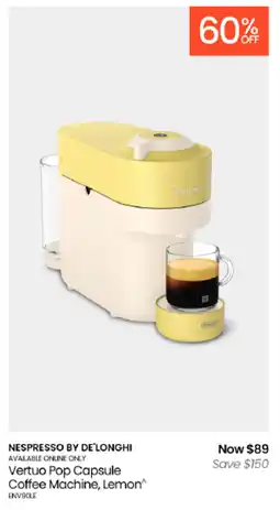 Myer Nespresso by De'Longhi Vertuo Pop Capsule Coffee Machine, Lemon offer