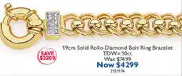 Prouds 19cm Solid Rollo Diamond Bolt Ring Bracelet offer
