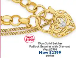 Prouds 19cm Solid Belcher Padlock Bracelet with Diamond offer