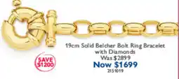 Prouds 19cm Solid Belcher Bolt Ring Bracelet with Diamonds offer