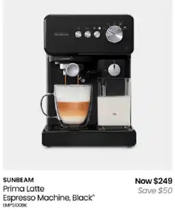 Myer Sunbeam Prima Latte Espresso Machine, Black offer