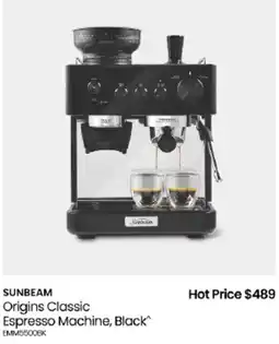 Myer Sunbeam Origins Classic Espresso Machine, Black offer