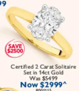 Prouds Certified 2 Carat Solitaire Set in 14ct Gold offer