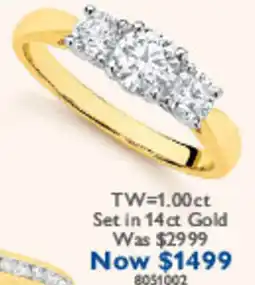 Prouds Three Stone Diamond Ring in 14ct Gold offer